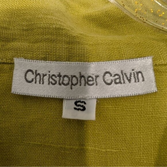 Christopher Calvin Linen Tunic Womens Size Small Chartreuse Yellow Lagenlook - Picture 6 of 12